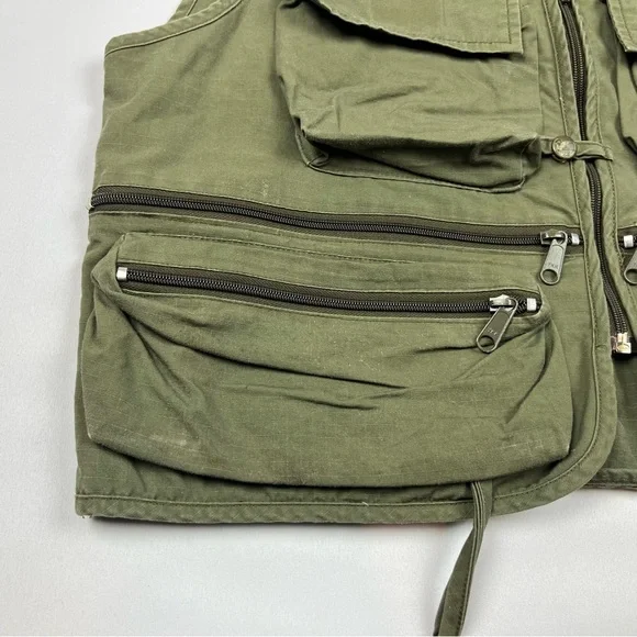 Vtg Woolrich Mens Utility Vest Sz Medium 90s Fishing Photography Olive Green C3 - Picture 5 of 8